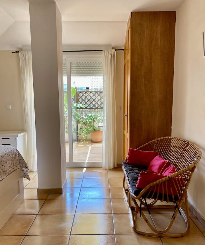 Another view of the main bedroom showing the access to the terrace