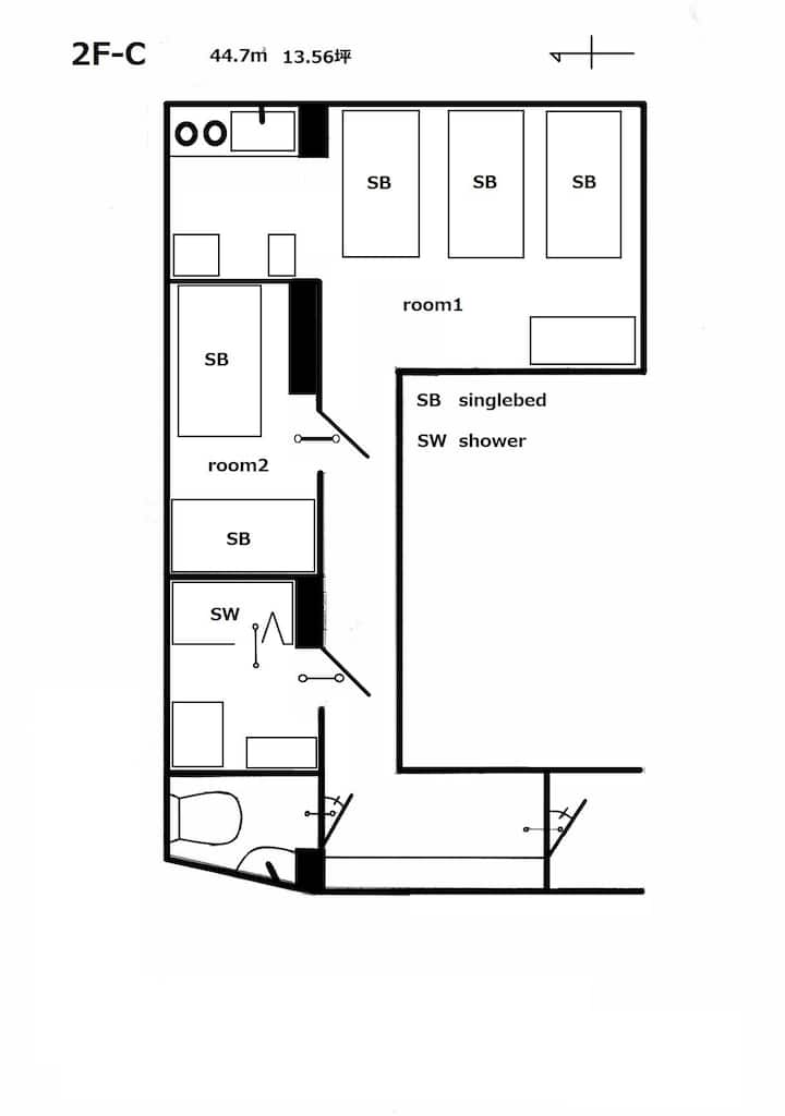2f-c 会津若松市 繁華街中心 5人収容 2dk ファミリー 部屋貸切り! Gw明けは旅行に最適! - 福島県