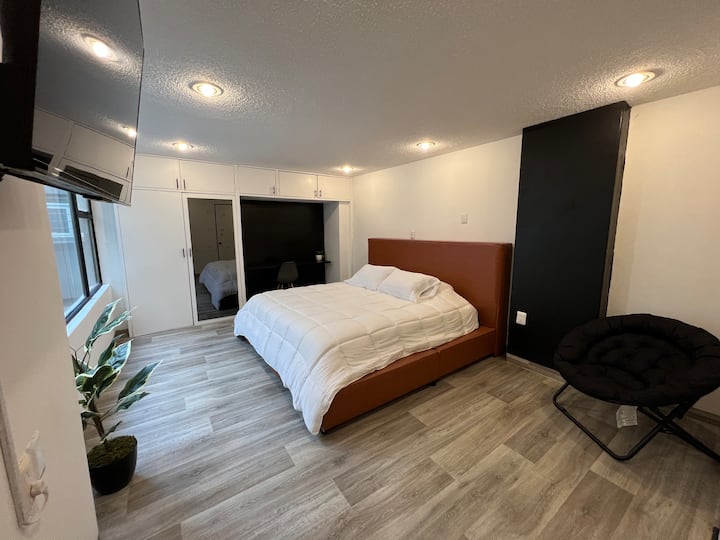 استمتع بالضوء الطبيعي الوفير في جميع أنحاء غرفة النوم.