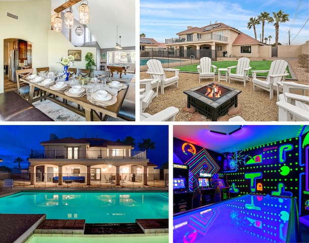 5BDRM Lux Estate- Heated Pool and Neon Arcade Room