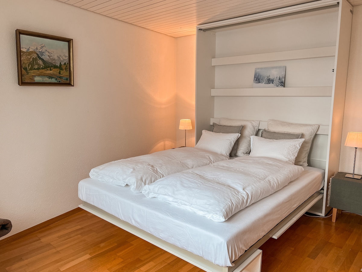 Dhomë gjumi e rehatshme dhe e rehatshme me pamje nga Rigi dhe Klausenbach