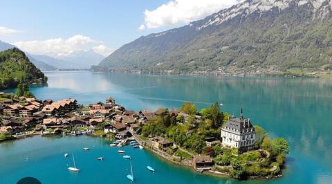 Romantic Swiss Alp Iseltwald with Lake & Mountains