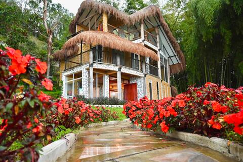 Magical cottage or chalet next to hot springs.