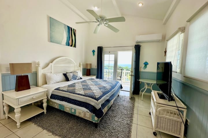 The second bedroom - also with beautiful art and wall sculptures. Kick back and relax with the views of the ocean close by.

This bedroom also has an adjoining closet and bathroom. 