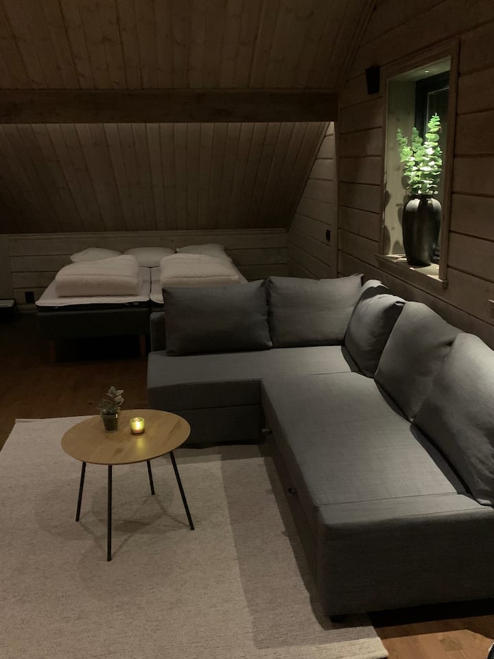 Sofá cama en la bohardilla. El tamaño de la cama es de 204 cm*140 cm.