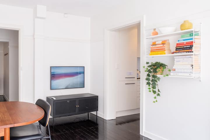 TV bolted to the wall for lazy days or morning shows.