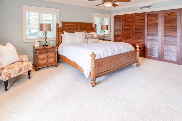 The Zen Bedroom with en suite bath with walk-in shower; Central a/c; patio; TV with streaming device; large closet