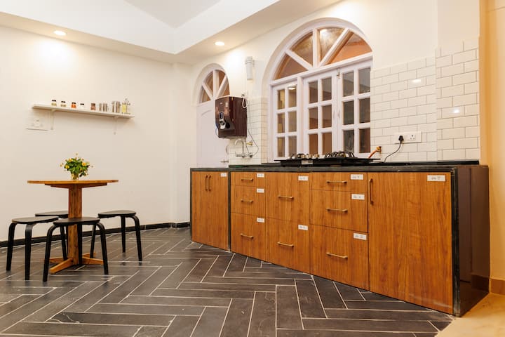 kitchen counter with built in cabinets