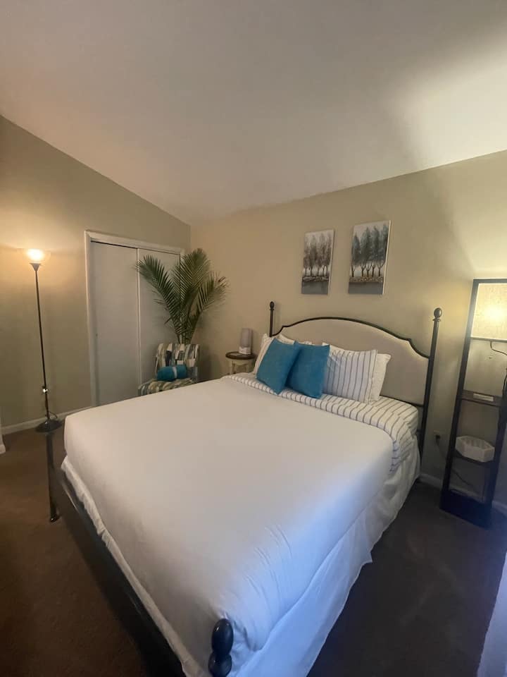 Pagrindinis miegamasis su švaria patalyne ir antklode, išskalbta tarp kiekvieno svečio , su išmaniąja Roku televizija, skirta žiūrėti gerą filmą atsipalaiduojant lovoje. 