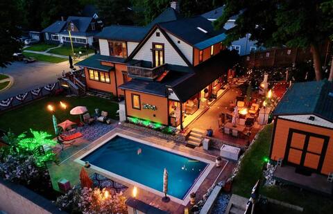 Speakeasy, Pool & Hot Tub at Luxe Historic Home