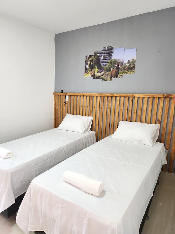 Room with two single beds