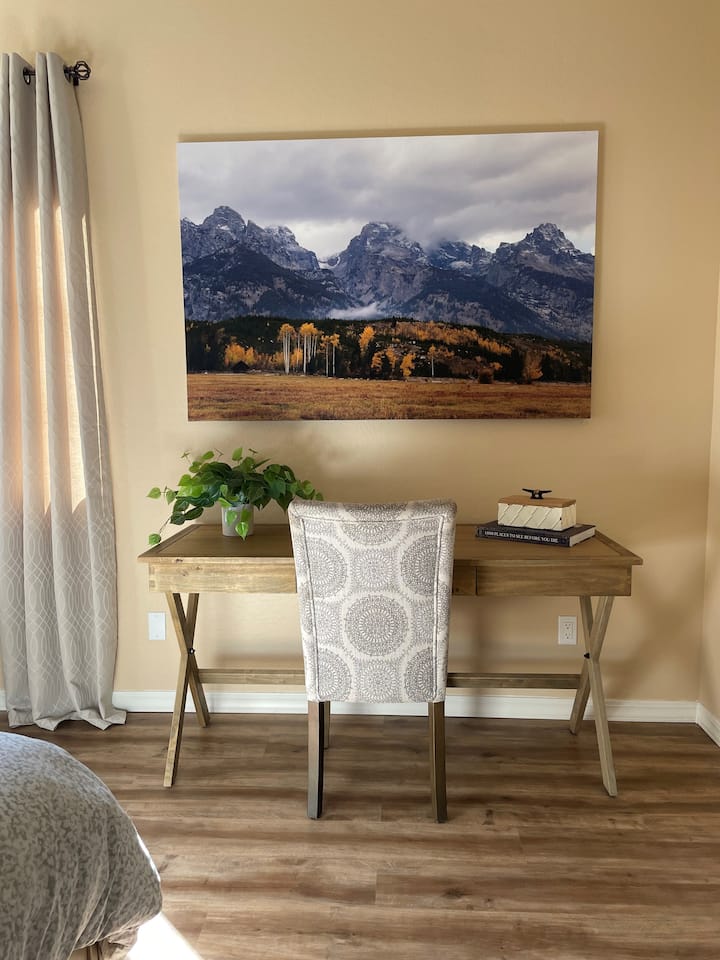 Desk in blue room