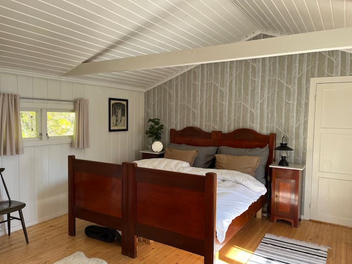 chumba cha kulala na samani za miaka 100 na vitanda (fremu) godoro nzuri na duvets nzuri chini
mito ya hoteli na mito ya kawaida/chini