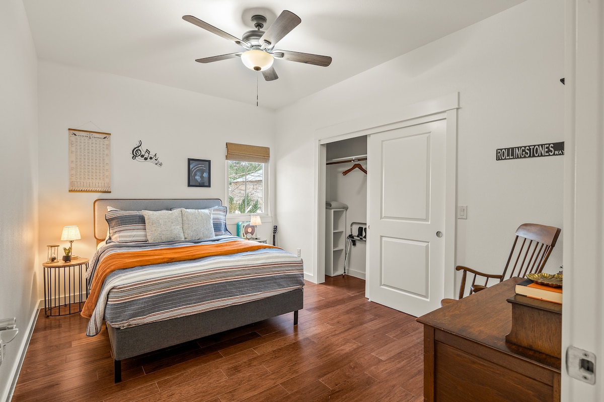 The Rolling Stones Room has a QUEEN bed and a full closet and dresser. 