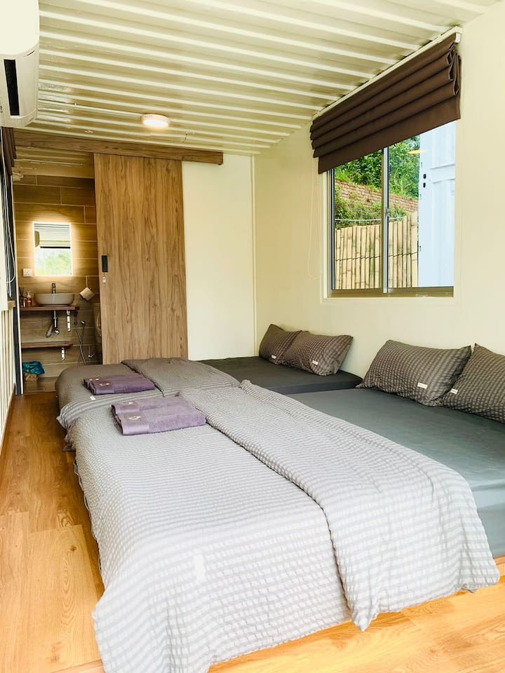 Third Bedroom is a stand alone cabin located on ground floor comes with two queen sized bed and ensuite bathroom able to accommodate 4 pax. No mattress can be added
