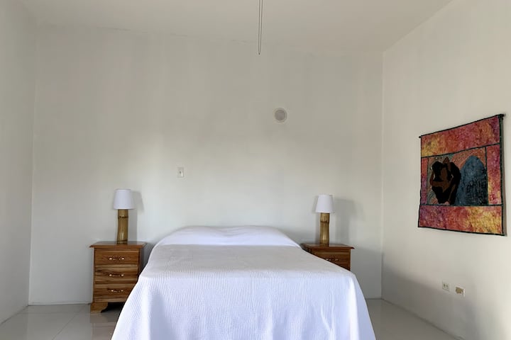 Საძინებელი # 5.
Დედოფლის საწოლი. ბამბუკის ლამპები კედარის ღამის სადგამებზე. Ოკეანის სრული ხედი. აქვს პატარა მოსასვენებელი სივრცე და სააბაზანო. Მიუხედავად იმისა, რომ საძინებელი მიმაგრებულია სახლთან, შესასვლელი პატიოს გავლით არის. აქვს კონდიციონერი. 