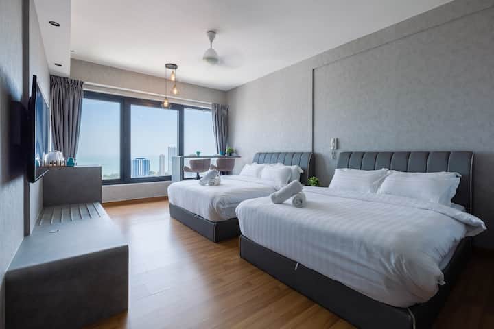 2 comfortabele queensize bedden in de studio.