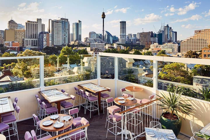 East Village Hotel in Darlinghurst sundrenched rooftop terrace is the perfect spot for enjoying after-work wines with a side of sunset.