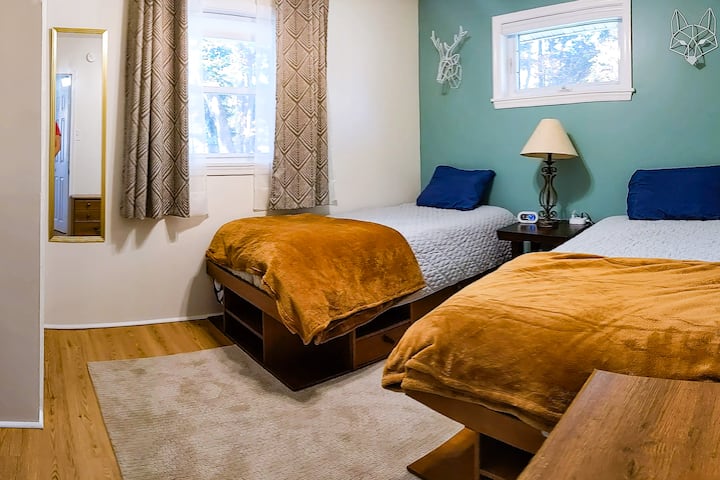 Put the kids to bed early with blackout shades on the window and a noise machine 