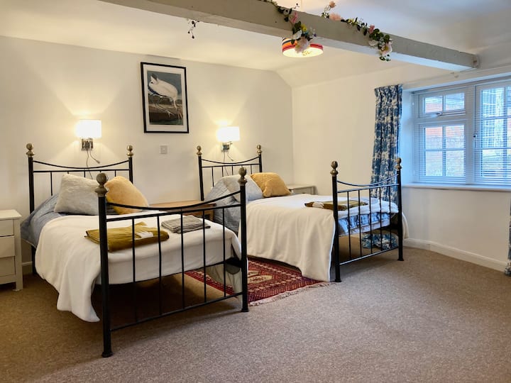 Голяма стая с 2 отделни легла, достатъчно място за голямо детско креватче за пътуване.