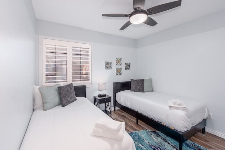 4th bedroom offers twin beds and a nightstand. Again the light in this room has a USB plug so you don't have to hunt for a wall outlet.