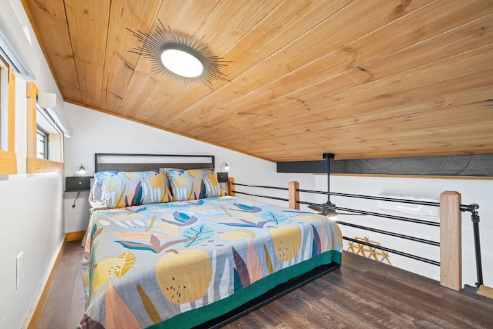 The loft features a very comfortable queen sized bed with private reading lights and USB ports for charging devices at night.