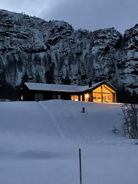 Nordic design cabin with panoramic mountain  view