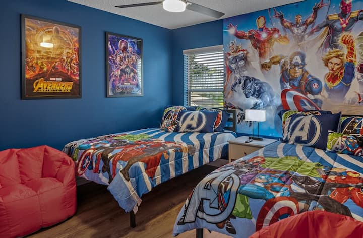 Avengers room with 2 double beds