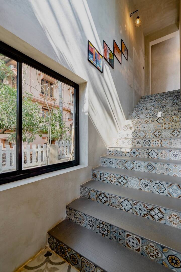 The stairs lead to the suite, 2 more rooms and the terrace and the plunge pool on the first floor.