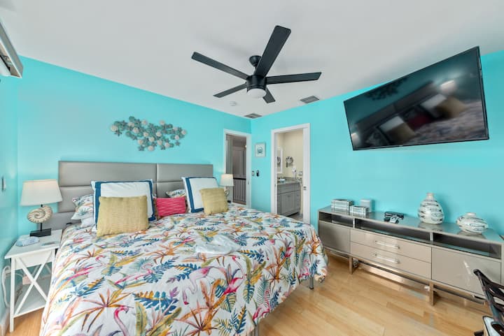 Riverfront king bedroom on the home's upper level