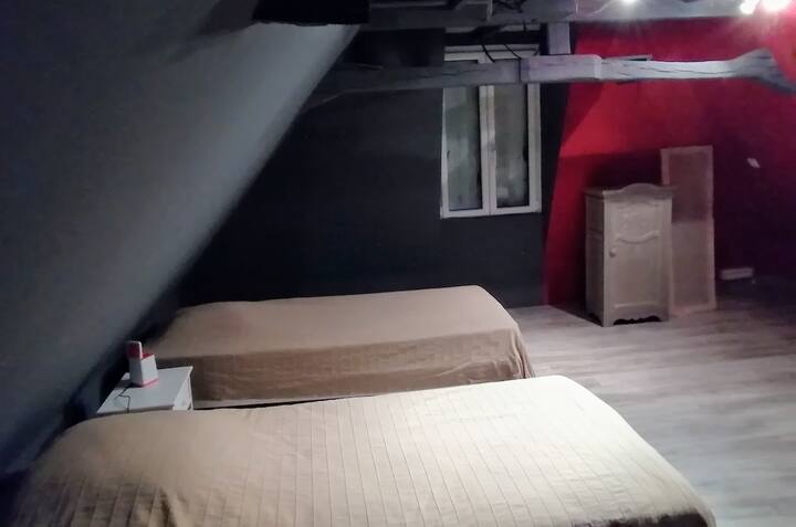 hoge kamer met 2 bedden 1 P.