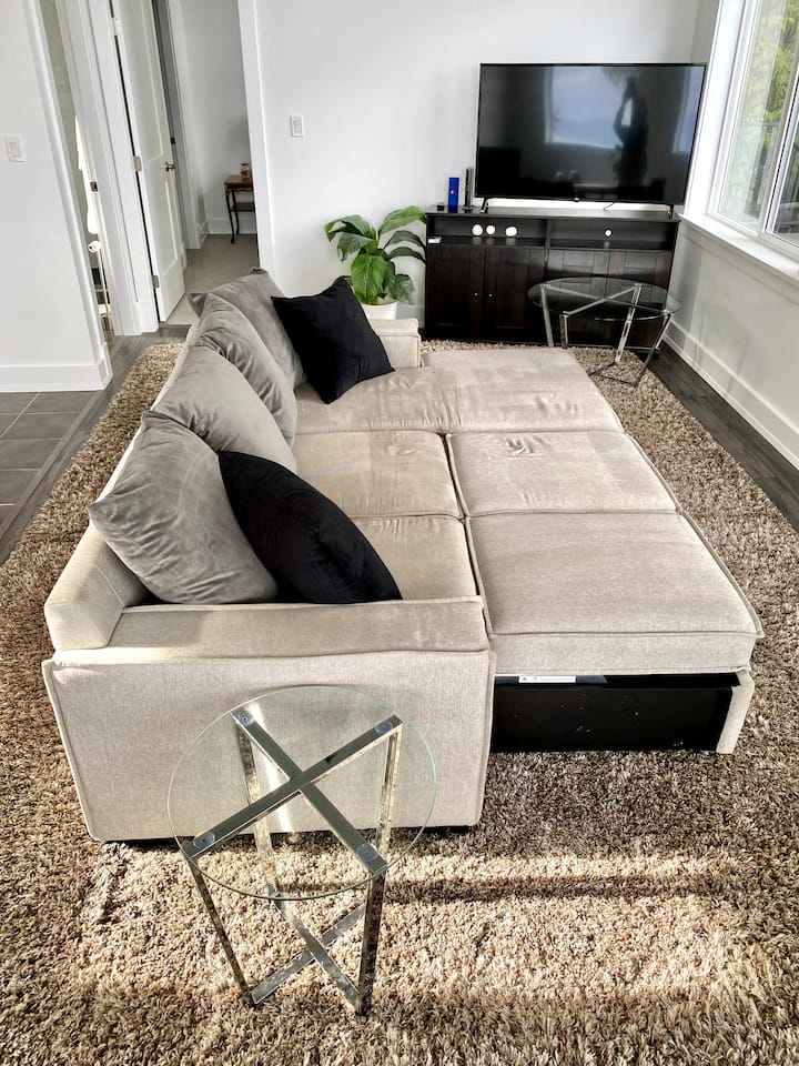 Sofa bed pulled out