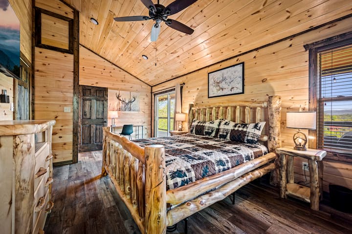 Now for the upper level. Bedroom two has a king bed as well as a dedicated work area with a view!
