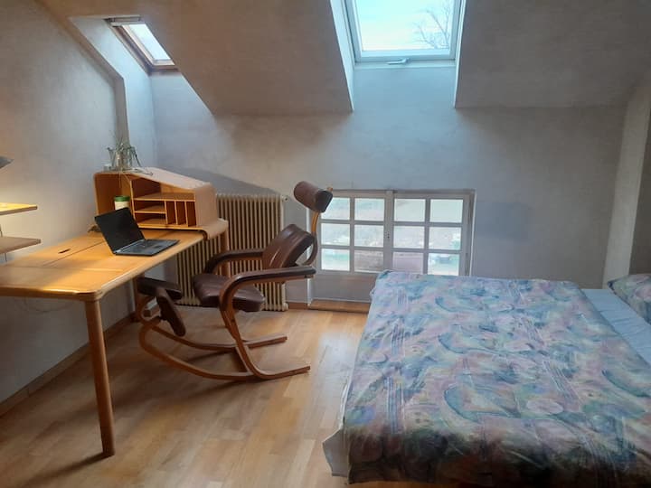 Dvokrevetna/četverokrevetna soba u potkrovlju s pogledom na dvorište 