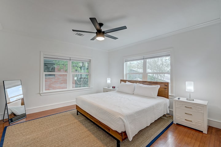 South bedroom. King bed. 45" TV in this room (not shown). Blackout shades provided in each bedroom.