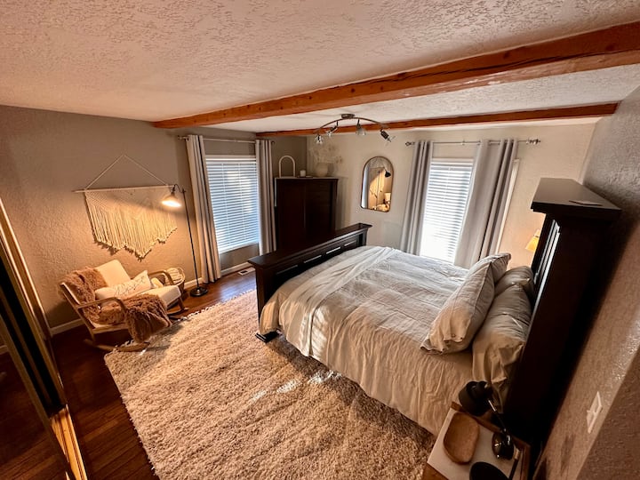 Master bedroom with attached bathroom.