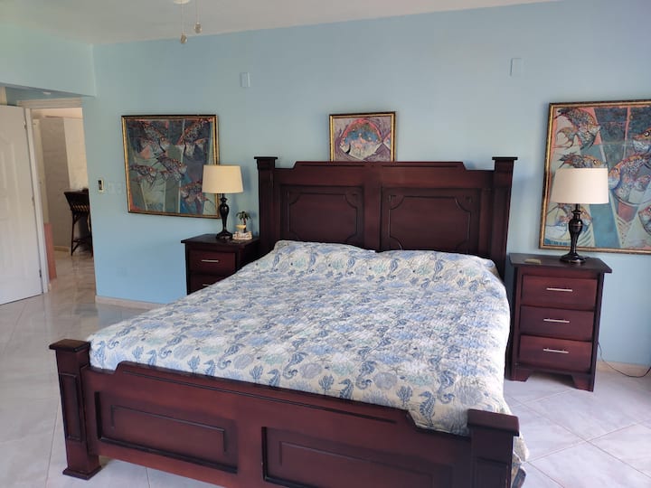 Dormitorio #1 con cama tamaño king.
Todas las habitaciones tienen baño privado privado y aire acondicionado.