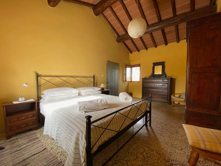 The largest bedroom is entered from the kitchen. It has a king size bed and windows to the front and back.