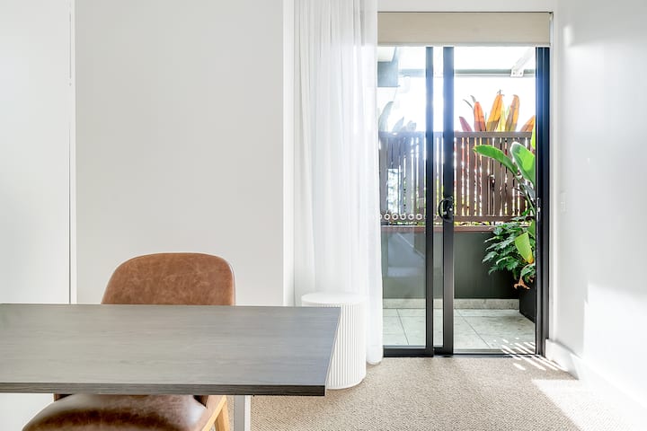 Study/Bedroom 3 with north facing balcony and a Clei queen wall bed (easily converts from a bed to a desk)