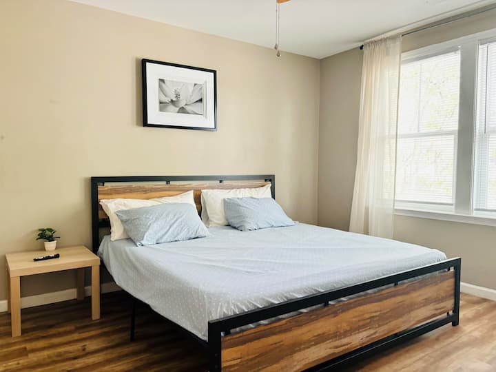 king bed and 55'' flat screen TV