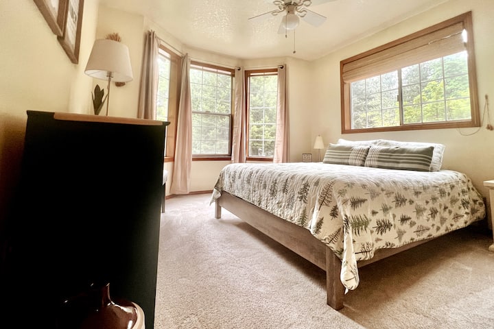 Relaxing platform queen bed.