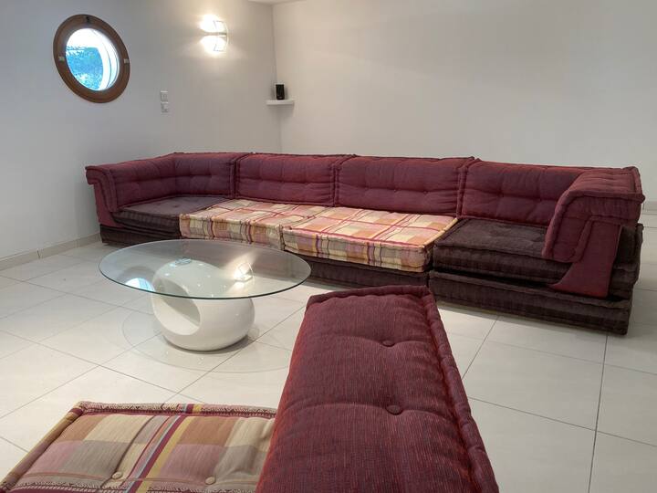 Sallë televizori dhe dritare me ajër të kondicionuar (mobilie Roche Bobois)