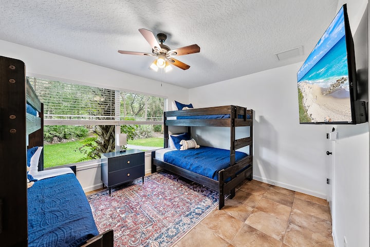 Bedroom #3
Two Twin over Full Bunkbeds. Open closet with shelf, rack, and dresser (not pictured.)