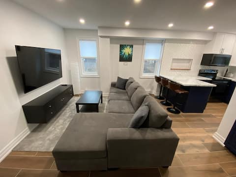 Modern furnished rental, open concept.