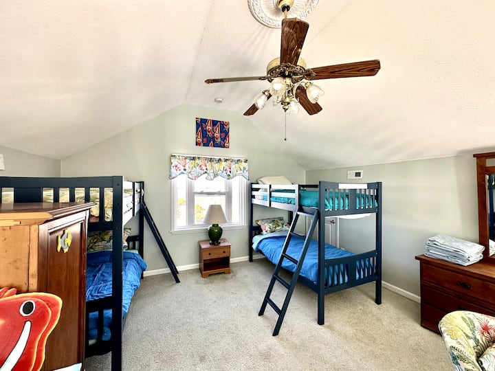 Upstair floor; each of the bunk beds are twin (single) size