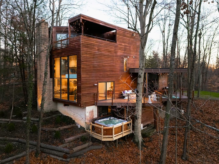 6 Acres Nature Play I Hot Tub I MidCentury Design Houses for Rent in