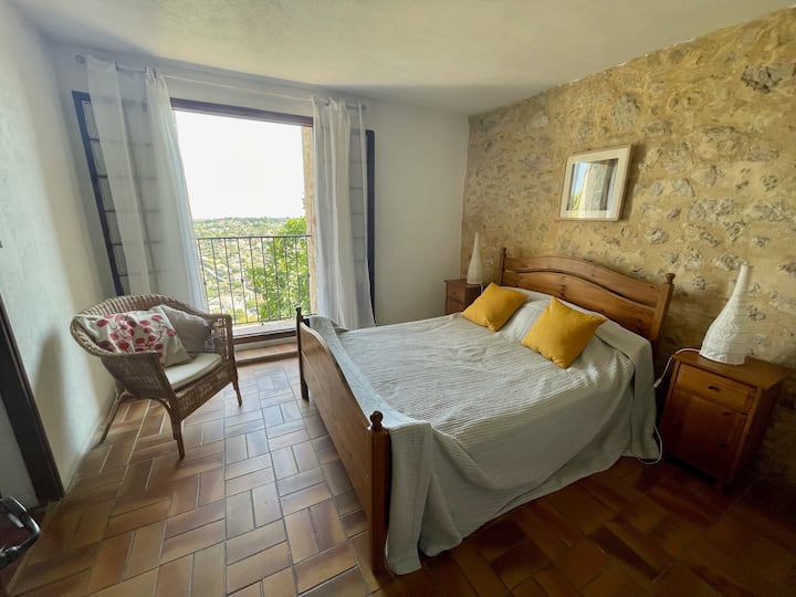 Double  bedroom with juliette balcony and views