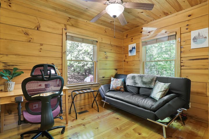 Enjoy a modern workspace.  The lounger sofa can be converted to a bed. This room also has a 32 Inch Samsung Smart TV with same features as the other ones. Note the closet is inaccessible in this room. 