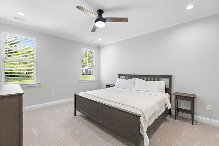 Large primary suite with king sized bed