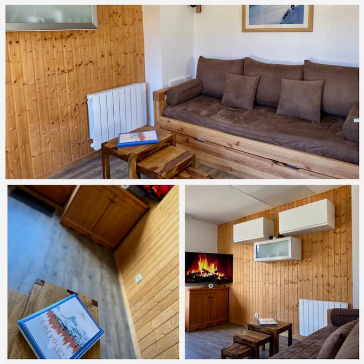 Séjour cosy lumineux et face à la montagne sans aucun vis-à-vis